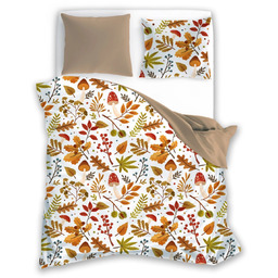 Pościel z mikrofibry biała w gałązki i grzyby