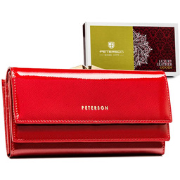 Duży błyszczący portfel damski na karty ze skóry