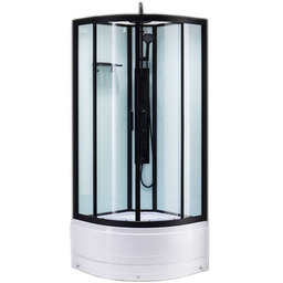 Kabina prysznicowa półokrągła zabudowana na wysokim brodziku 90x90