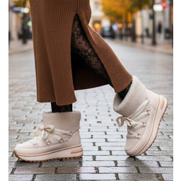 Zimowe botki śniegowce z futerkiem Beżowe