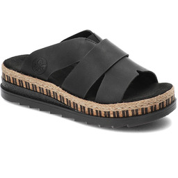 Rieker Czarne Klapki Wygodne Buty Na Platformie