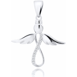 Rodowany srebrny wisiorek aniołek nieskończoność angel infinity cyrkonia