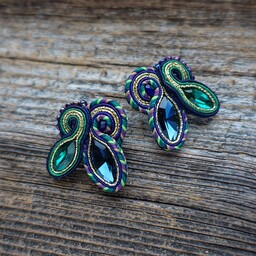 Pakamera Kolczyki soutache - granat i zieleń