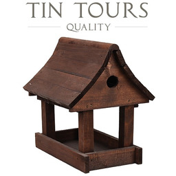 BRĄZOWY DREWNIANY KARMNIK I BUDKA LĘGOWA 2w1 30x23,5x30,5