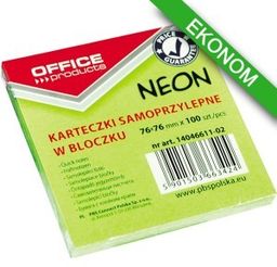 Karteczki samoprzylepne Office Products, 76x76mm, 1x100 kart., neon,