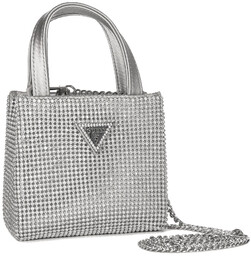 Guess Torba damska wieczorowa Lua Mini Silver srebrna