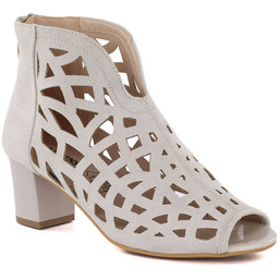 Zamszowe botki damskie ażurowe open toe beżowe M.Daszyński