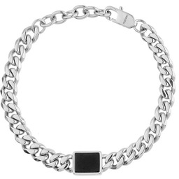 Męska srebrna bransoletka pancerka z czarnym agatem stal