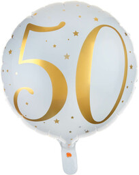 Balon foliowy biały ze złotym nadrukiem - 50tka