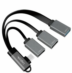 LogiLink Hub USB 3.2, USB-C/M 90, do 3xUSB-A/F,
