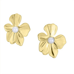 Złote kolczyki damskie sztyfty kwiaty z perłami ze