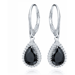 Eleganckie rodowane srebrne kolczyki łezki krople czarne białe