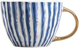 HOMLA ARWAL kubek, niebieskie paski, 0,45 l, porcelana,