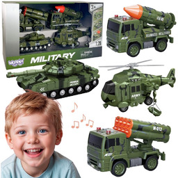 WOOPIE Zestaw Pojazdów Wojskowych z Wyrzutnią Czołg Helikopter