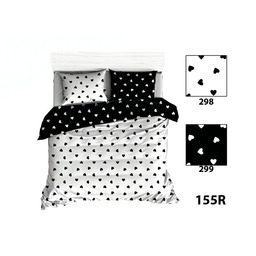Karo Pościel bawełniana 140x200 R155 czarna biała serduszka
