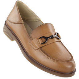 Skórzane półbuty damskie mokasyny camel Vinceza 18117