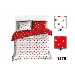 Karo Pościel bawełniana 140x200 R157 biała czerwona serduszka