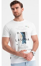 Męski t-shirt bawełniany z nadrukiem laguna - biały