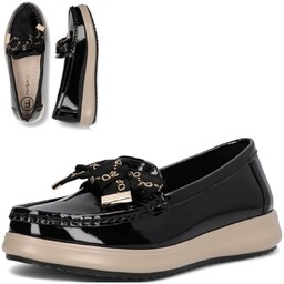 Mokasyny półbuty SKÓRZANE lordsy FILIPPO wygodne czarne Lakierowane