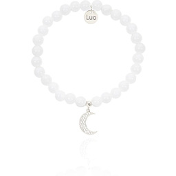 Bransoletka z białego jadeitu ze srebrnym ażurowym księżycem