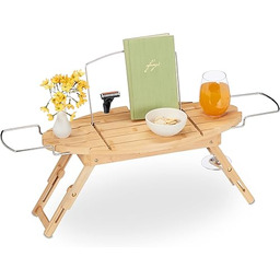 Relaxdays Półka na wannę, bambus i metal, wysuwana,