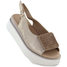 Sandały damskie na grubej platformie złote Potocki SZ12590