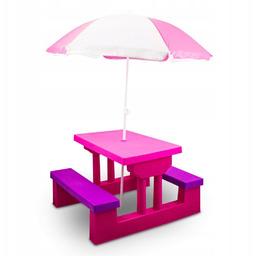 Stolik ogrodowy dla dzieci z parasolem różowy zestaw