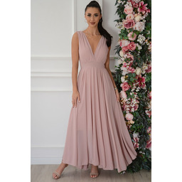 Sukienka maxi rozkloszowana z szyfonu pudrowy róż Ellens