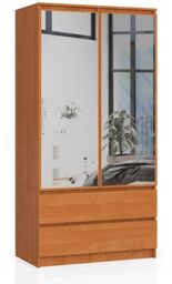 Szafa do sypialni, 2 szuflady, lustro, DORMI, 90x51x180