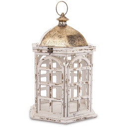 Lampion latarnia drewniana retro biało złot 57cm 172951