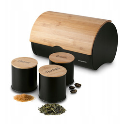 Zestaw Chlebak Metalowy 3 Pojemniki Czarny Herbata Kawa