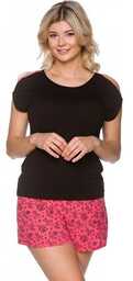 334 piżama damska dwuczęściowa, Kolor czarno-różowy, Rozmiar M,