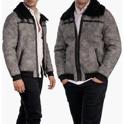 Kożuch Męski Szara Kurtka Ocieplana Kożuchem 9-K-2024 L