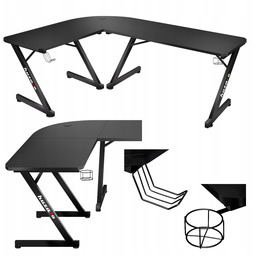 Biurko Gamingowe Narożne Huzaro Komputerowe Gracza Czarne Carbon