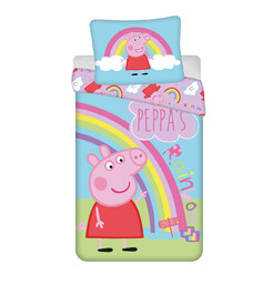 Jerry Fabrics Pościel bawełniana 140x200 Świnka Peppa tęcza