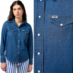Wrangler HERITAGE SHIRT Barrel Blue KOSZULA JEANSOWA DARK