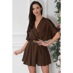 Kombinezon a''la sukienka satynowy czekolada Bezzy