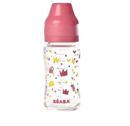 Beaba, Butelka szklana, szerokootworowa, Yellow/Pink Crown, 240 ml