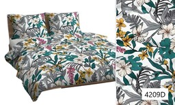 Karo Pościel bawełniana 160x200 biała szara kolorowa kwiaty