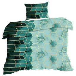Pościel bawełniana 140x200 Classic turkusowa złota geometryczna