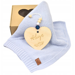 Kocyk Bambusowy Metryczka Grawer Serduszko Duży Zestaw Prezentowy