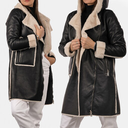 Płaszcz Damski Eko Skóra Kurtka Czarna z futerkiem