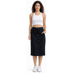 DKNY CZARNA PROSTA SPÓDNICA Z DRESOWEGO MATERIAŁU S