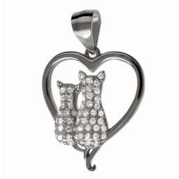 Rodowany srebrny wisior wisiorek serce serduszko kotki cats