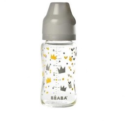 Beaba, Butelka szklana, szerokootworowa, Yellow/Grey Crown, 240 ml