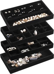 Frebeauty Organizer na biżuterię, aksamitne tace na biżuterię,