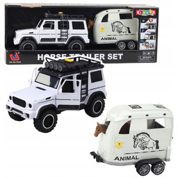 Samochód Terenowy Z Przyczepą Do Przewozu Koni Figurka