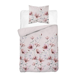 Detexpol Pościel bawełniana 140x200 jasnoróżowa w kwiaty magnolii