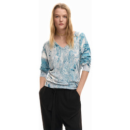 Sweter z dekoltem w serek w abstrakcyjny wzór