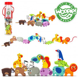 Klocki Drewniane do Nawlekania Zwierzęta Safari Zoo 13